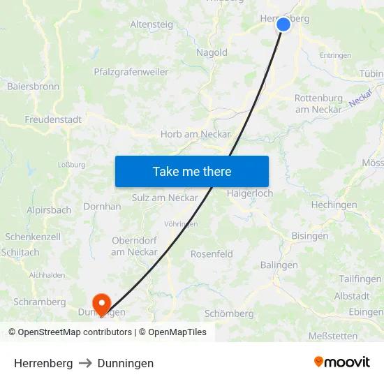 Herrenberg to Dunningen map