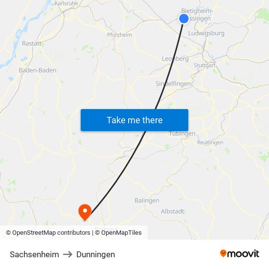 Sachsenheim to Dunningen map