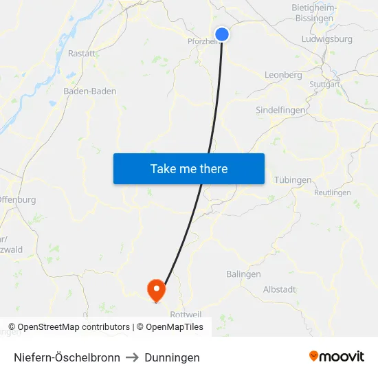Niefern-Öschelbronn to Dunningen map