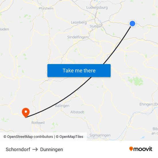 Schorndorf to Dunningen map