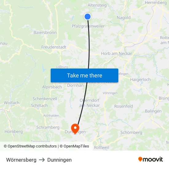 Wörnersberg to Dunningen map
