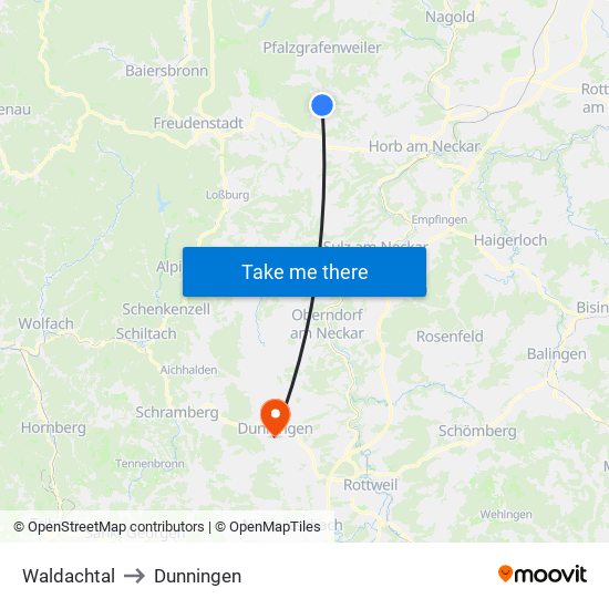 Waldachtal to Dunningen map