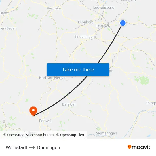Weinstadt to Dunningen map
