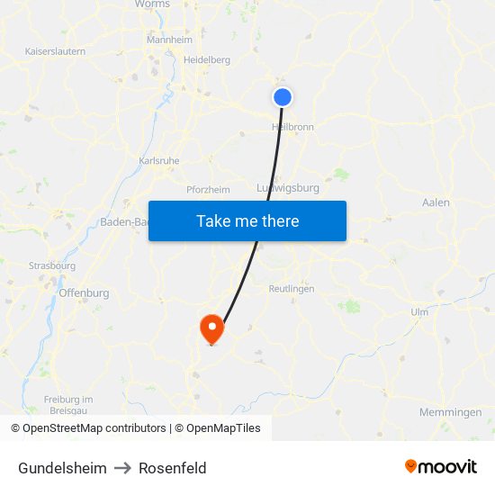 Gundelsheim to Rosenfeld map