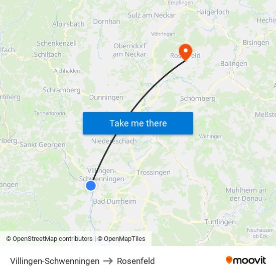 Villingen-Schwenningen to Rosenfeld map