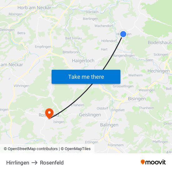 Hirrlingen to Rosenfeld map