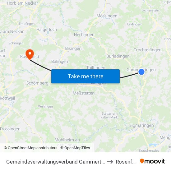 Gemeindeverwaltungsverband Gammertingen to Rosenfeld map