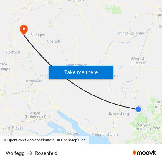 Wolfegg to Rosenfeld map