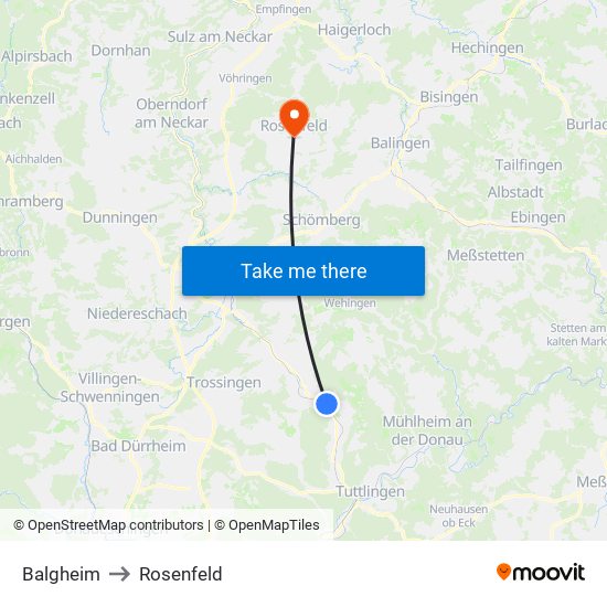 Balgheim to Rosenfeld map