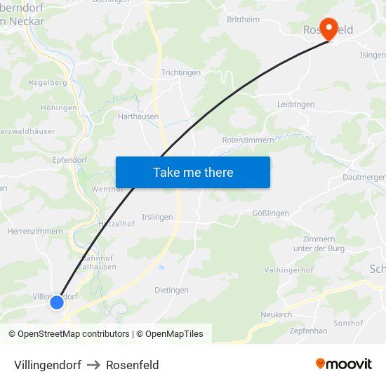 Villingendorf to Rosenfeld map
