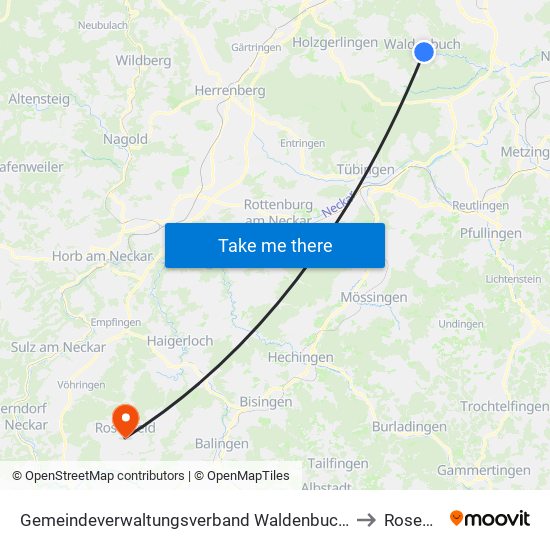 Gemeindeverwaltungsverband Waldenbuch/Steinenbronn to Rosenfeld map