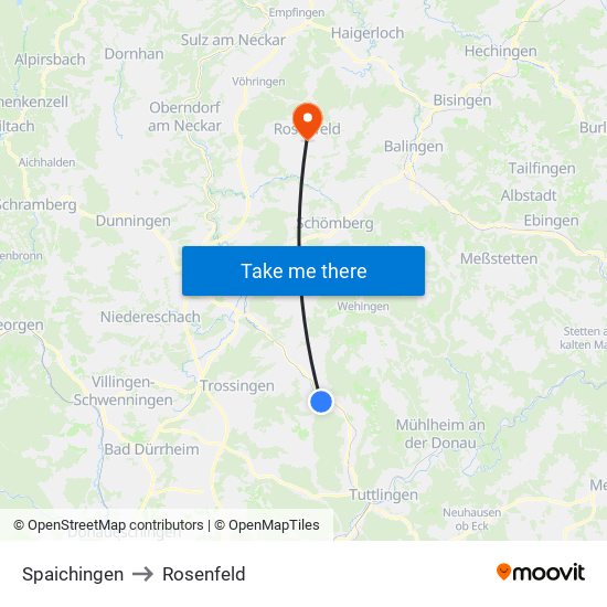 Spaichingen to Rosenfeld map