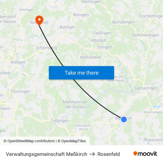 Verwaltungsgemeinschaft Meßkirch to Rosenfeld map