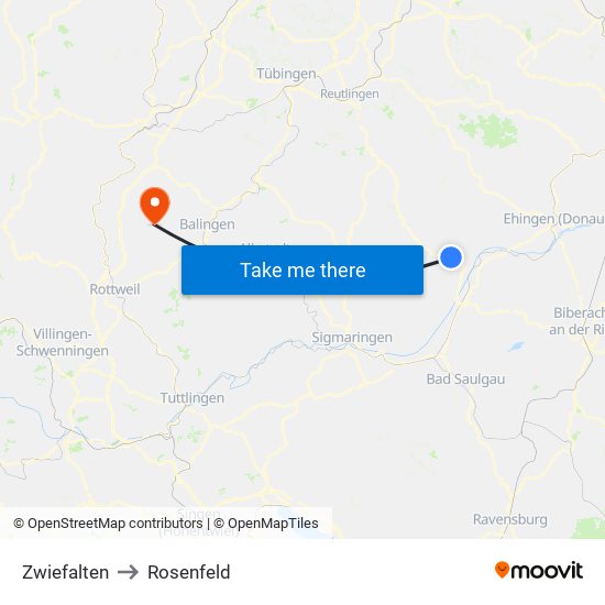 Zwiefalten to Rosenfeld map