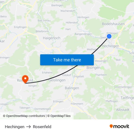 Hechingen to Rosenfeld map