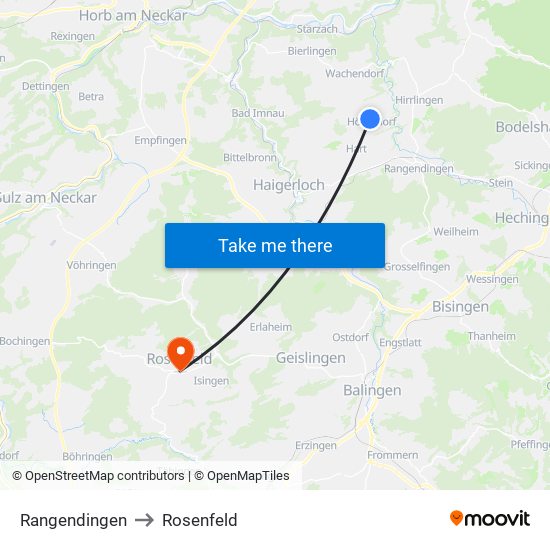 Rangendingen to Rosenfeld map