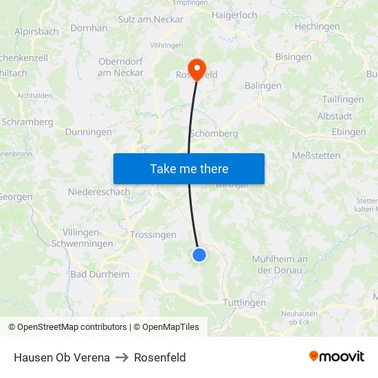 Hausen Ob Verena to Rosenfeld map