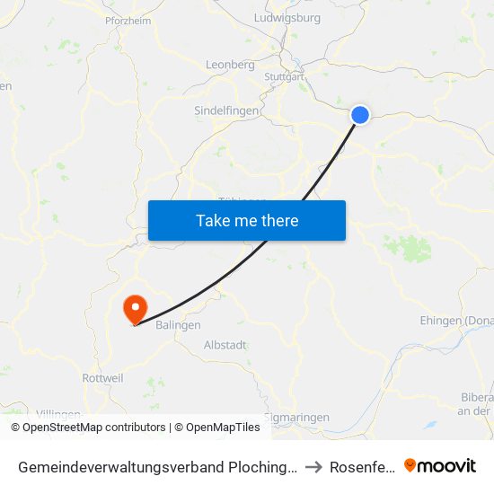 Gemeindeverwaltungsverband Plochingen to Rosenfeld map