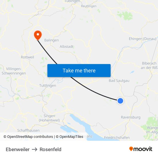 Ebenweiler to Rosenfeld map