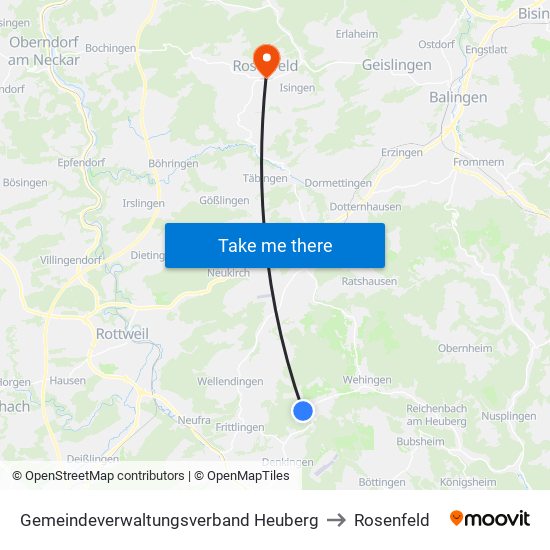 Gemeindeverwaltungsverband Heuberg to Rosenfeld map