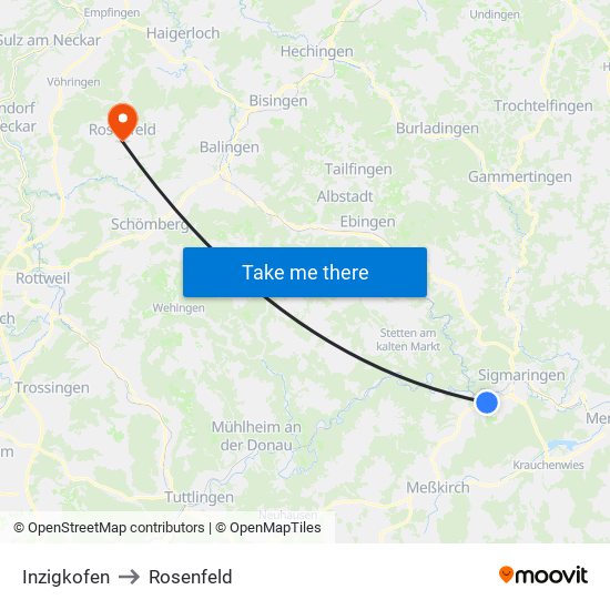 Inzigkofen to Rosenfeld map