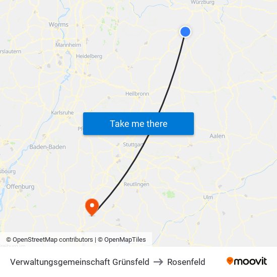 Verwaltungsgemeinschaft Grünsfeld to Rosenfeld map