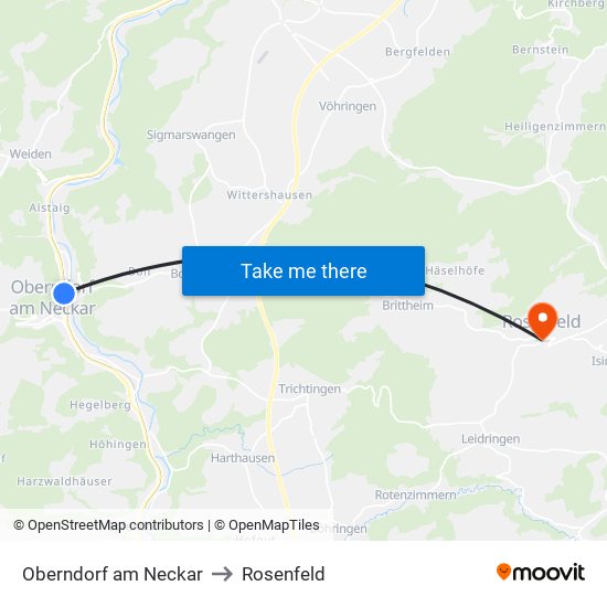 Oberndorf am Neckar to Rosenfeld map