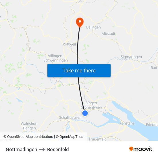 Gottmadingen to Rosenfeld map