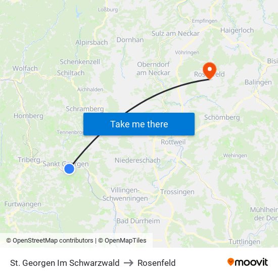 St. Georgen Im Schwarzwald to Rosenfeld map