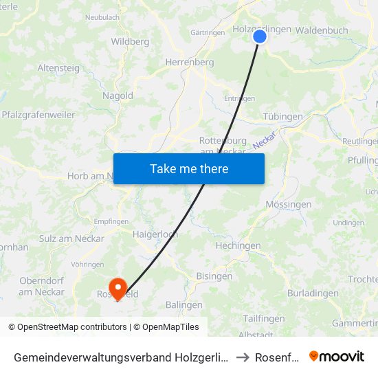 Gemeindeverwaltungsverband Holzgerlingen to Rosenfeld map