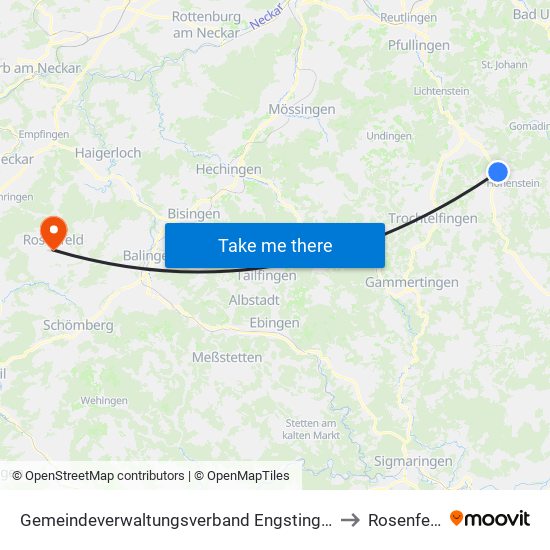 Gemeindeverwaltungsverband Engstingen to Rosenfeld map