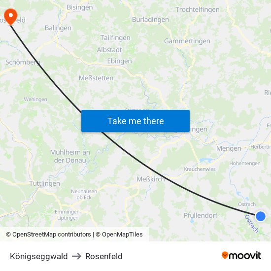 Königseggwald to Rosenfeld map