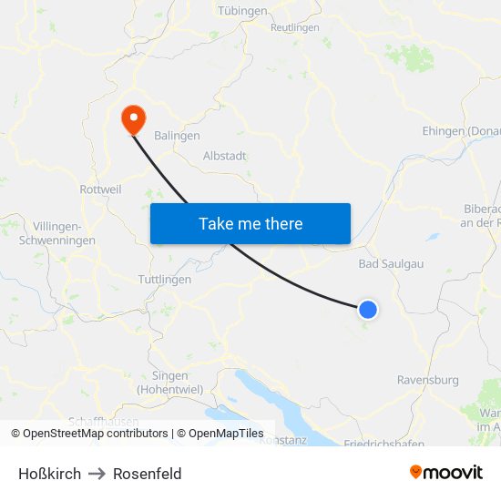 Hoßkirch to Rosenfeld map