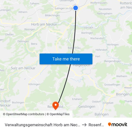 Verwaltungsgemeinschaft Horb am Neckar to Rosenfeld map