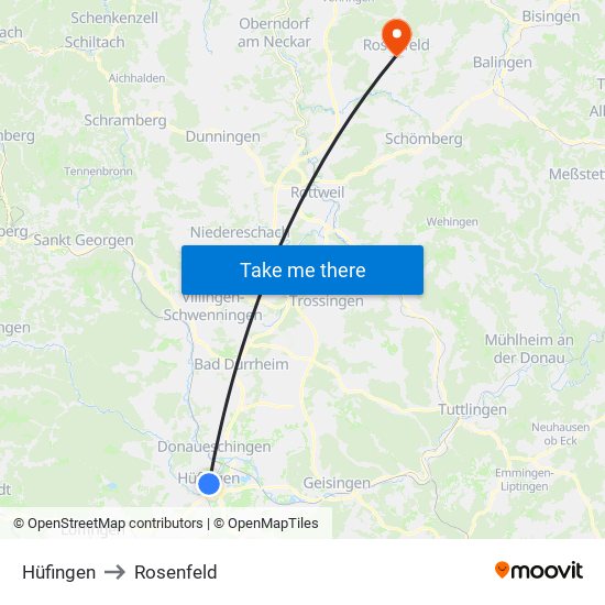 Hüfingen to Rosenfeld map