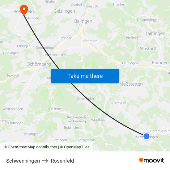 Schwenningen to Rosenfeld map