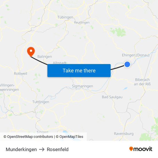 Munderkingen to Rosenfeld map
