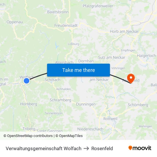 Verwaltungsgemeinschaft Wolfach to Rosenfeld map