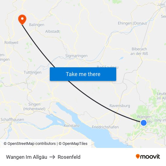 Wangen Im Allgäu to Rosenfeld map