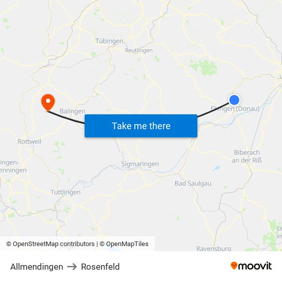 Allmendingen to Rosenfeld map