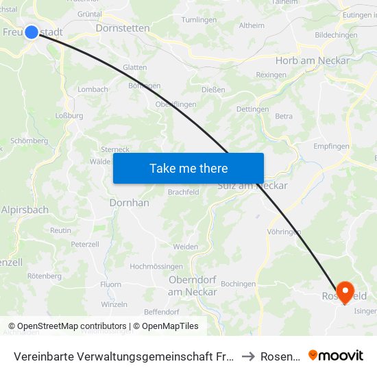 Vereinbarte Verwaltungsgemeinschaft Freudenstadt to Rosenfeld map