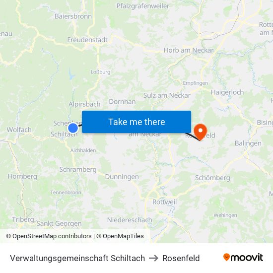 Verwaltungsgemeinschaft Schiltach to Rosenfeld map