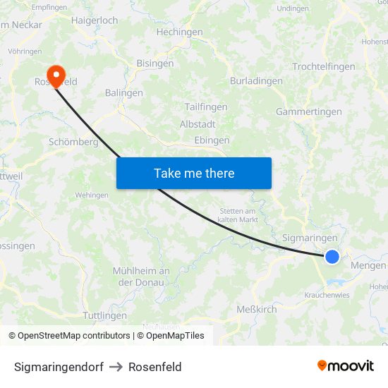 Sigmaringendorf to Rosenfeld map