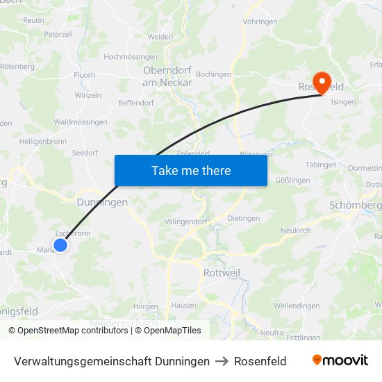 Verwaltungsgemeinschaft Dunningen to Rosenfeld map