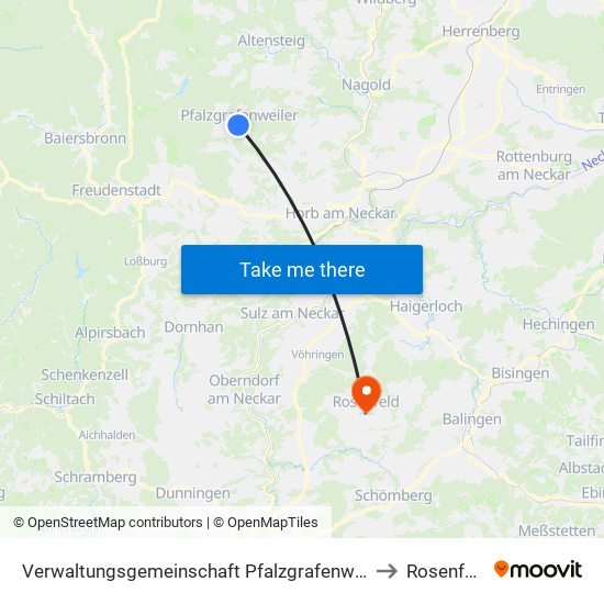 Verwaltungsgemeinschaft Pfalzgrafenweiler to Rosenfeld map