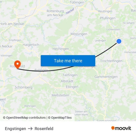 Engstingen to Rosenfeld map