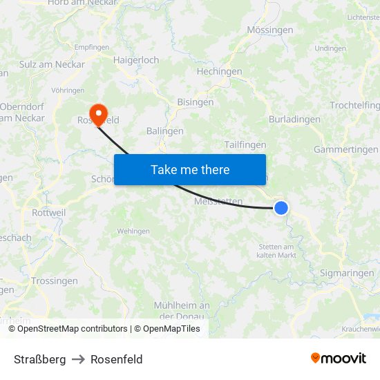 Straßberg to Rosenfeld map