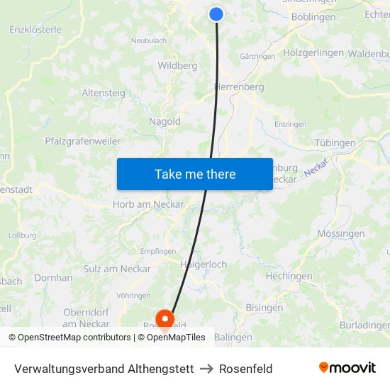 Verwaltungsverband Althengstett to Rosenfeld map