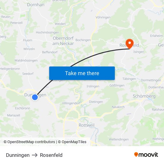 Dunningen to Rosenfeld map