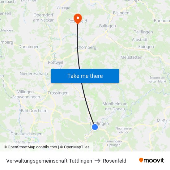 Verwaltungsgemeinschaft Tuttlingen to Rosenfeld map